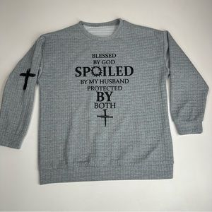 Women’s Waffle Knit Pullover Blessed By God Spoiled By Husband Sweater Size XL